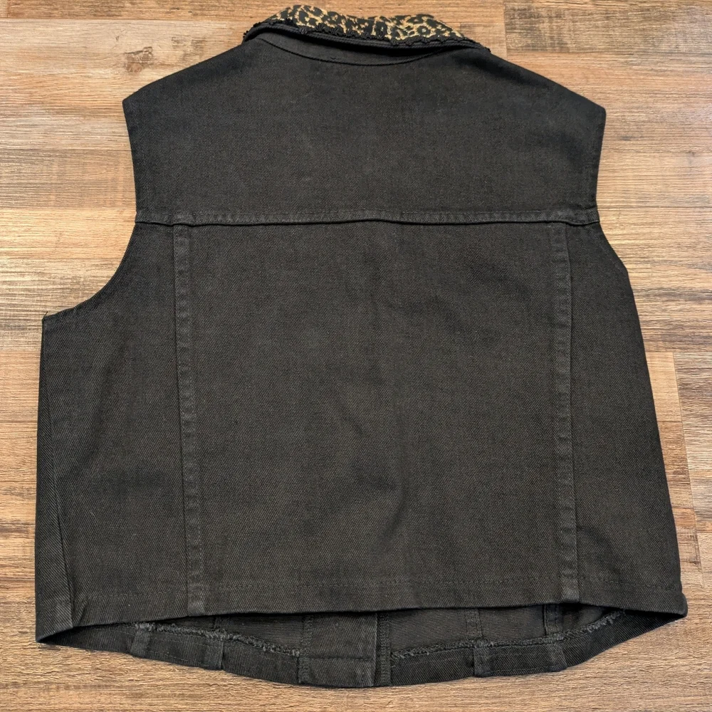 Vintage Peaces USA Leopard Print Denim Vest 90s Western Crochet Y2K Sz M - Picture 2 of 14